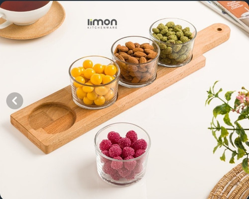 اردوخوری پایه چوبی ۴ عددی گرد لیمون