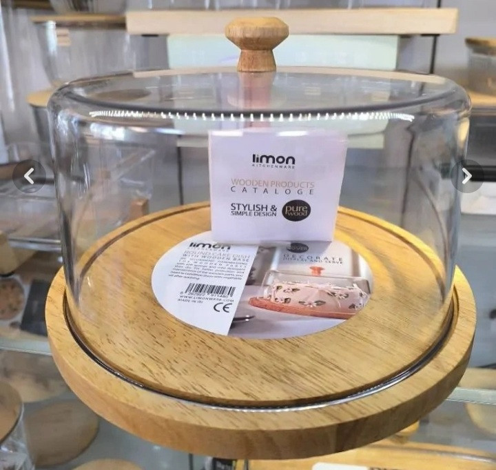 ظرف سرو کیک پایه چوبی لیمون