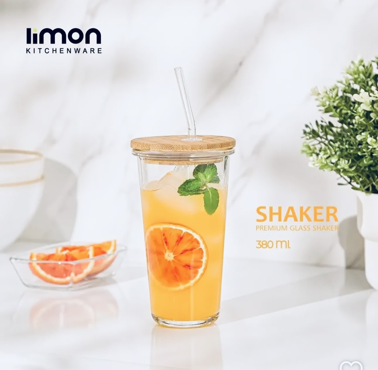 لیوان شیکر شیشه ای ۳۸۰ میلی لیتر لیمون