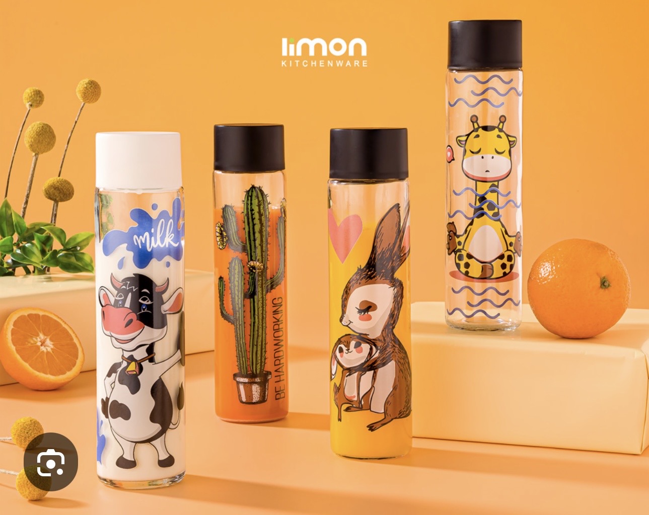 بطری آب استوانه ای کوچک لیمون
