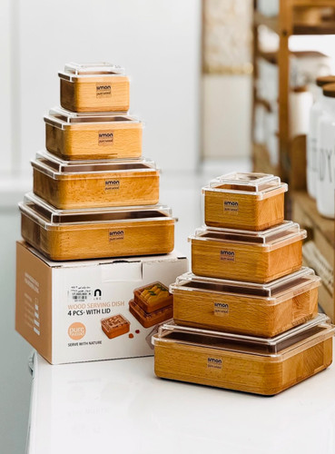ست ظروف پذیرایی چهار تکه دربدار چوبی لیمون